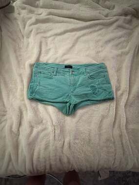 bebe Turquoise Distressed Denim Cut Off Shorts Size 30